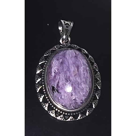 Purple Charoite Pendant Necklace 20" Wedding Gift for Her Sterling‎ Silver - Picture 3 of 4